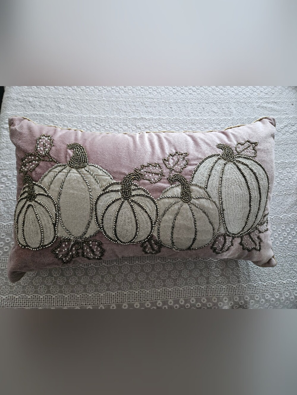 Embellished Pink Pumpkin Accent Pillow by Harvest Moon